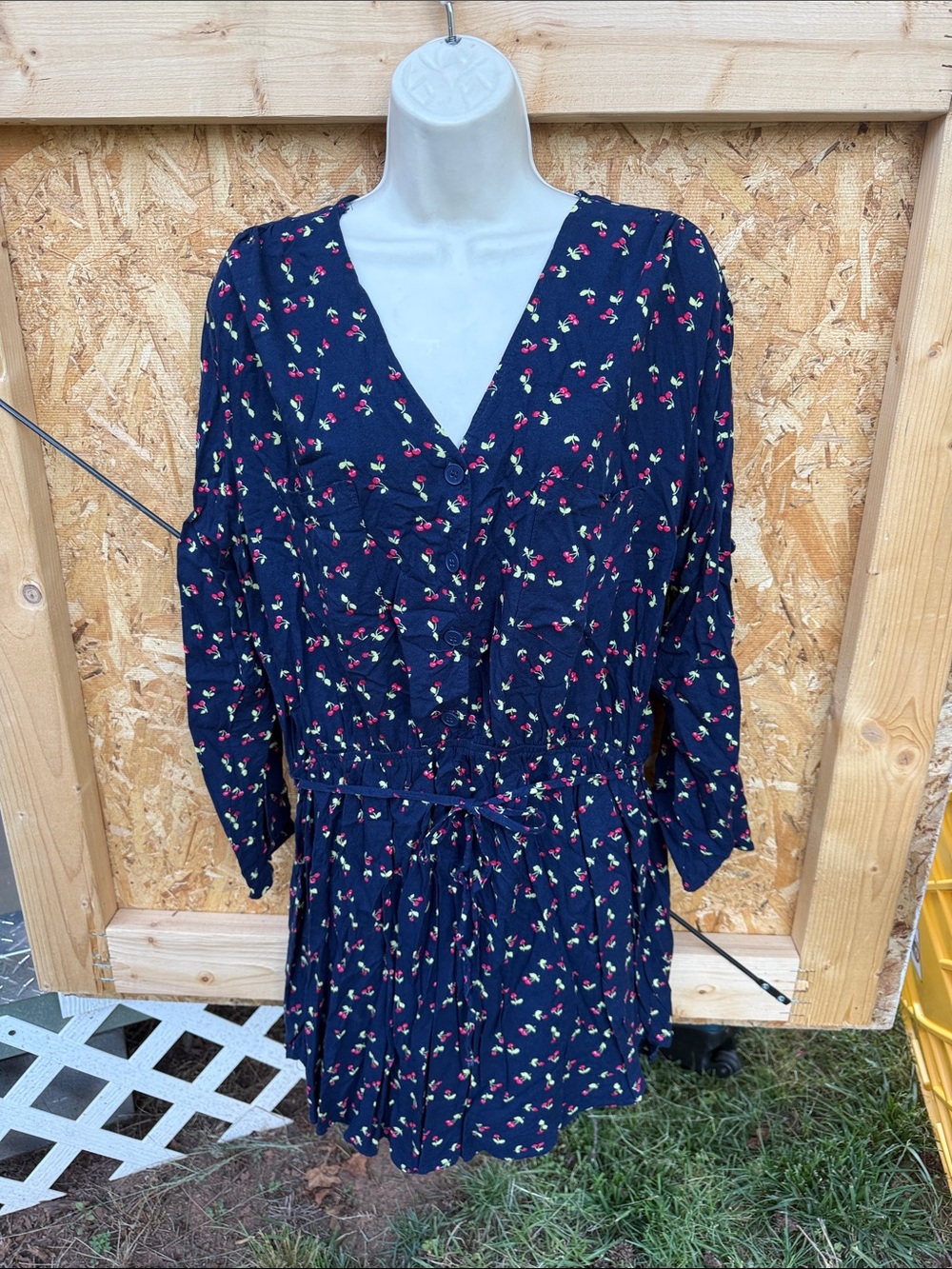 Mimi Chica Navy Mini Dress with Red Floral Print
